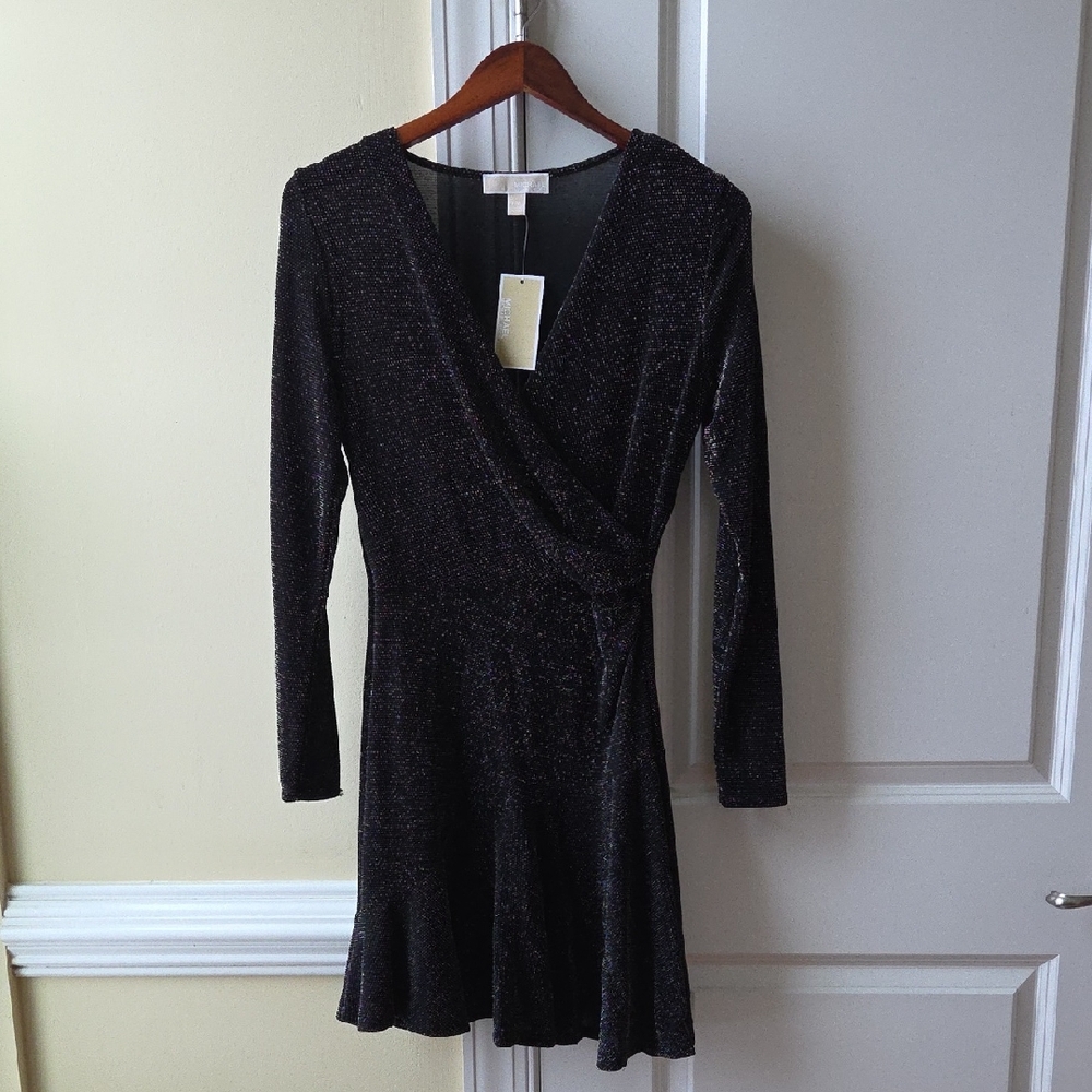 NWT Michael Kors Shimmering Black Long Sleeve Dress size PM